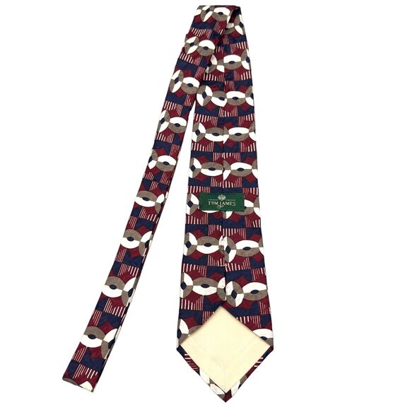 Tom James Mens Vintage Silk Dress Tie Made in USA Multi Geometric 58" 3.75" - Picture 5 of 9